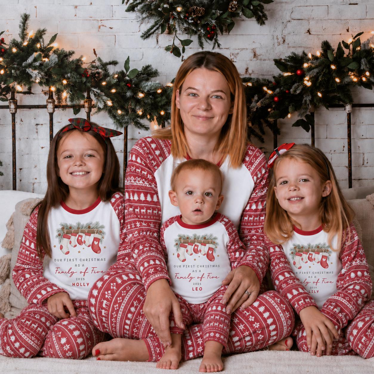 Luxury Red Stocking Family Matching Family Christmas Outfit, Red Festive Pattern, Personalised Clothing Set, Tight-fitting style