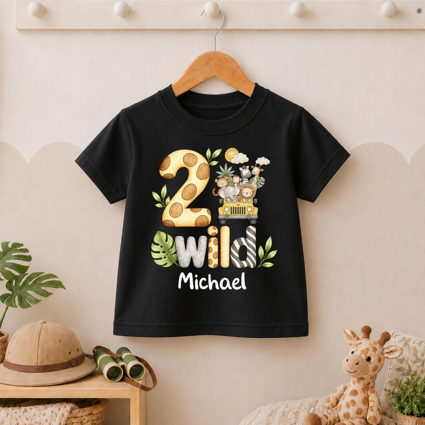 Jeep Safari 2 Wild Second Birthday T-shirt, Personalised Name Birthday Design