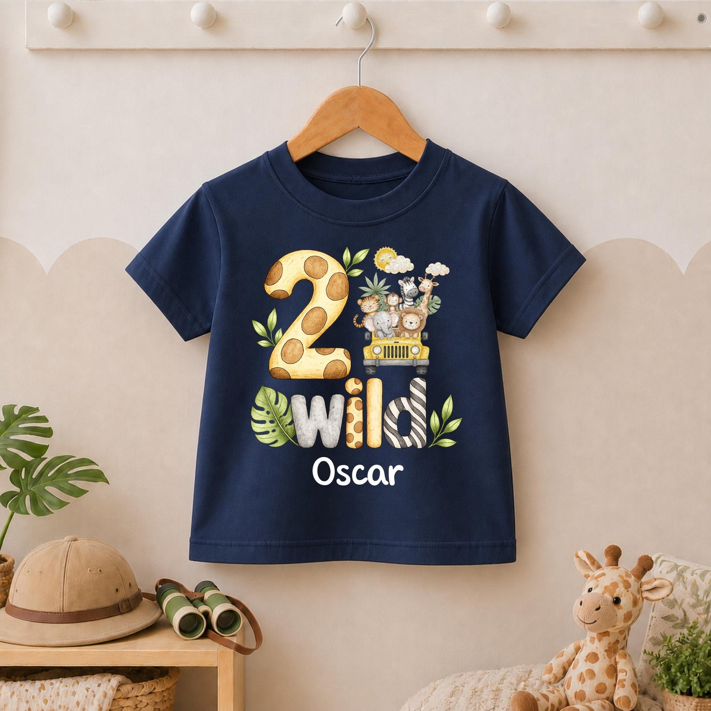 Jeep Safari 2 Wild Second Birthday T-shirt, Personalised Name Birthday Design
