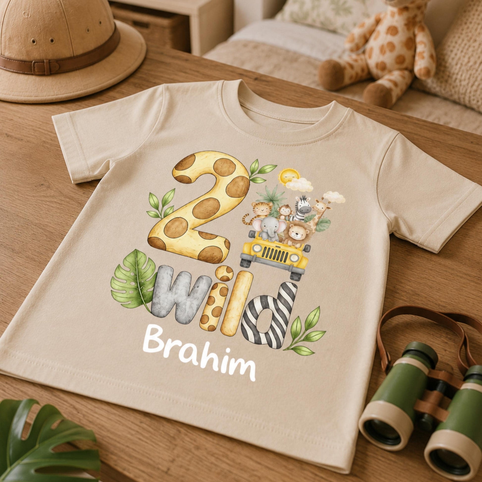 Jeep Safari 2 Wild Second Birthday T-shirt, Personalised Name Birthday Design