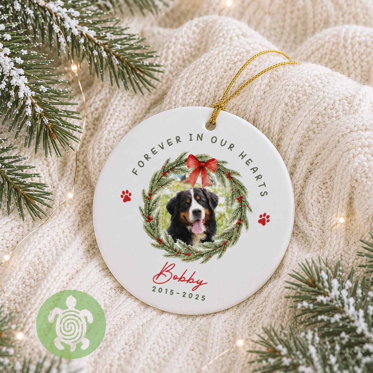 Personalised Pet Memorial Christmas Ornament, Ceramic Bauble, Dog Cat Bauble, Xmas Tree Decoration, Photo Memorial, Family Xmas, Pawprint,