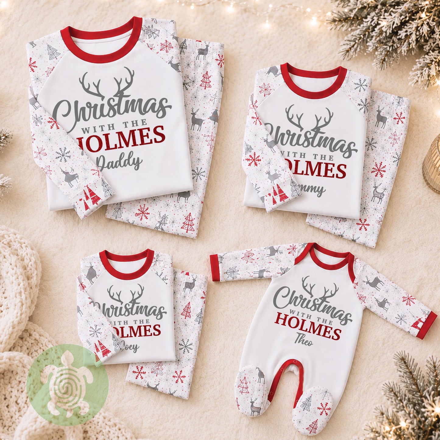 Luxury Christmas With The Matching Adults Family Christmas Outfit, Red Festive Pattern, Personalised Clothing Set, Tight-fitting style