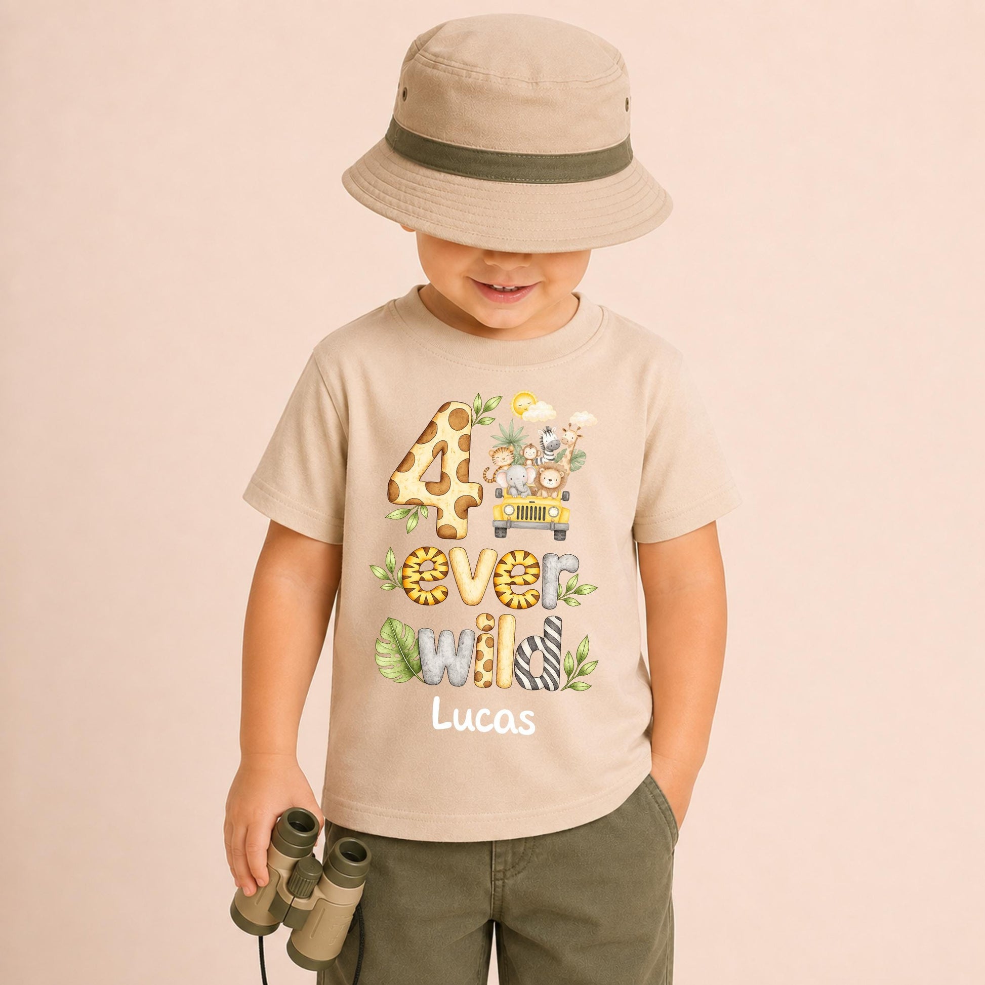 Jeep Safari 4 Ever Wild Fourth Birthday T-shirt, Personalised Name Birthday Design