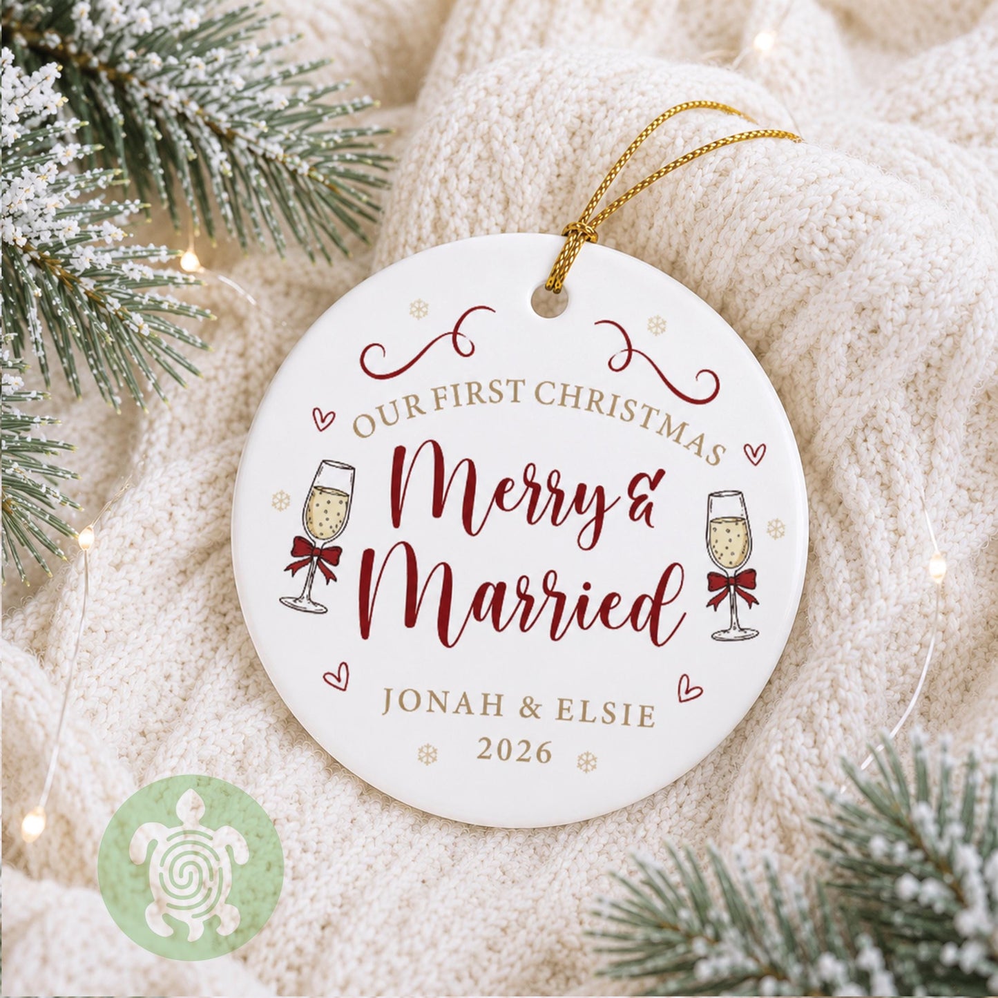 Personalised Merry & Married Christmas Ornament | Ceramic Decoration | Couple Christmas Keepsake | Wedding Keepsake | Xmas Tree Ornament