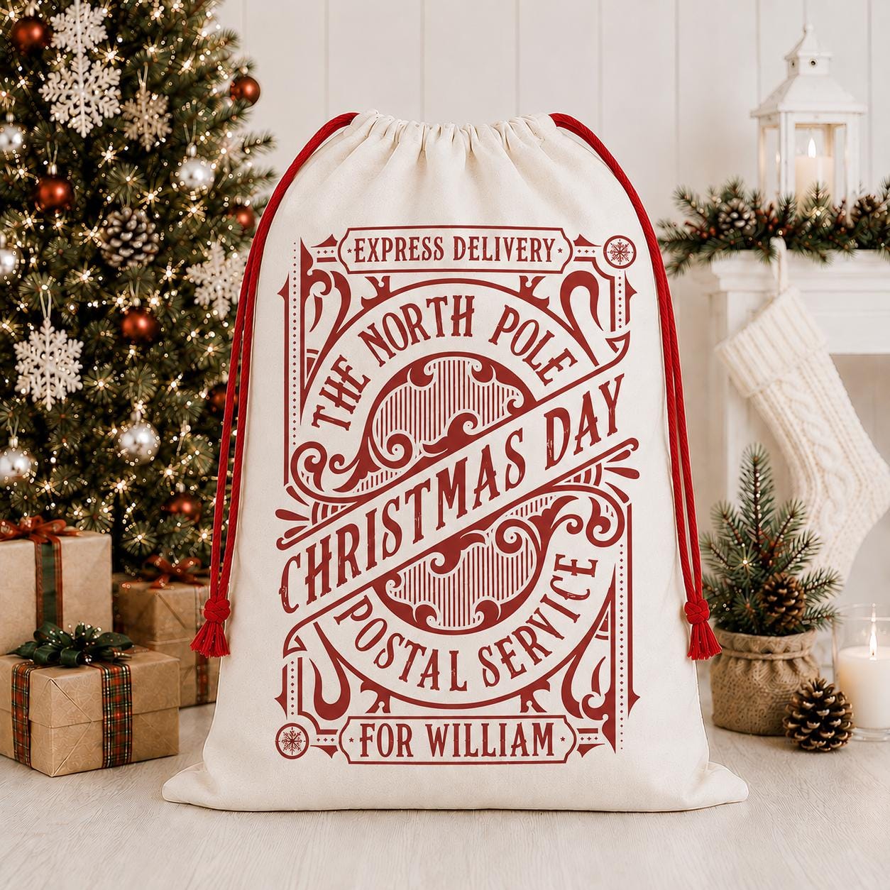 Personalised Christmas Traditional Sack, Luxury Linen Polyester Sack, Christmas Eve Box, 1st Christmas sack, Toy Gift bag, Family Christmas