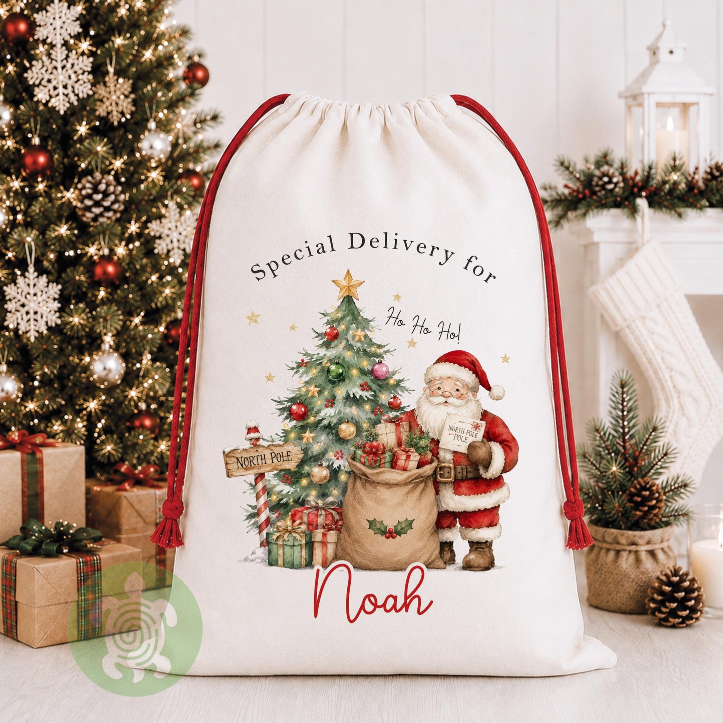 Personalised Christmas Santa North Pole Sack, Luxury Linen Polyester Sack, Christmas Eve Box, 1st Christmas sack, Toy Gift bag
