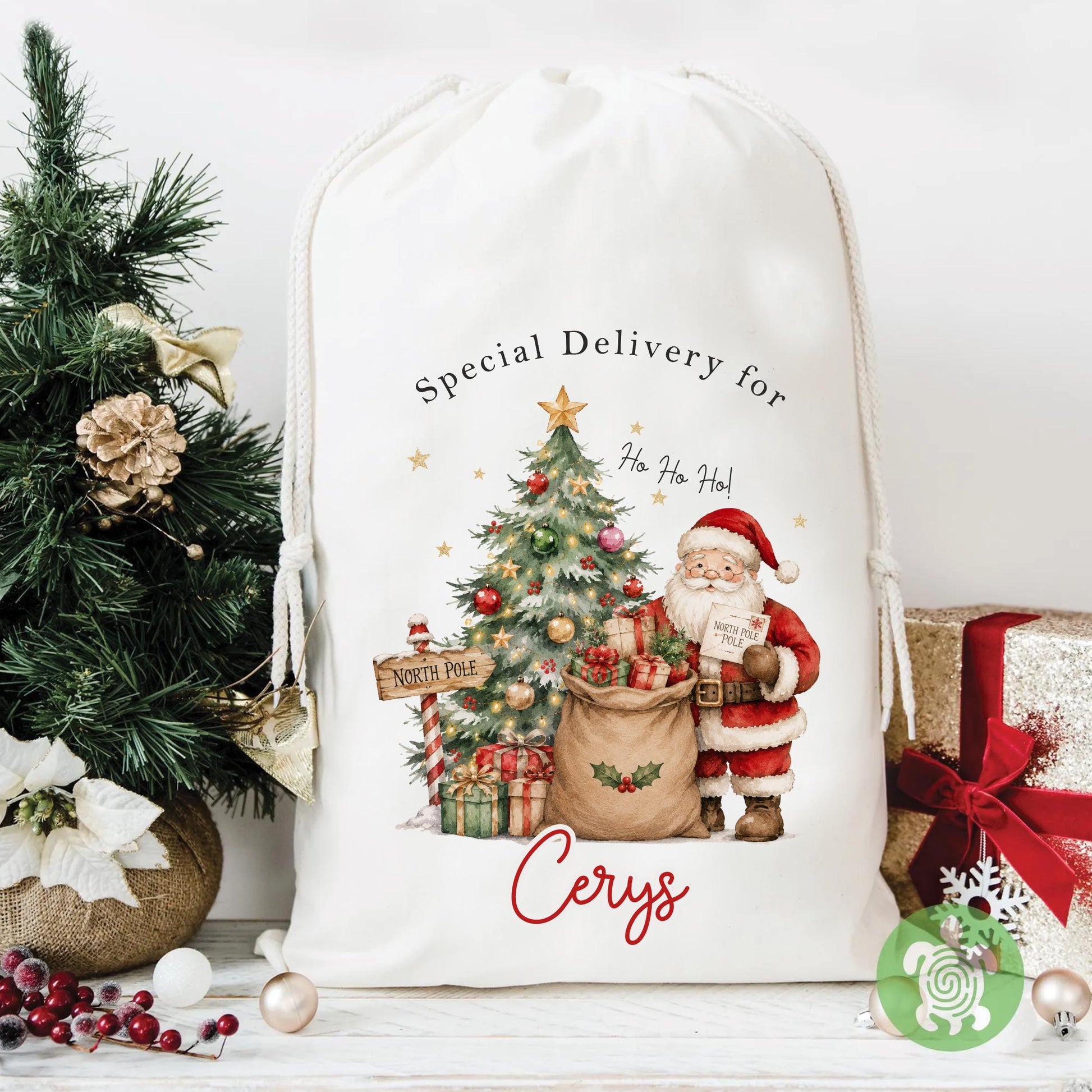 Personalised Christmas Santa North Pole Sack, Luxury Linen Polyester Sack, Christmas Eve Box, 1st Christmas sack, Toy Gift bag