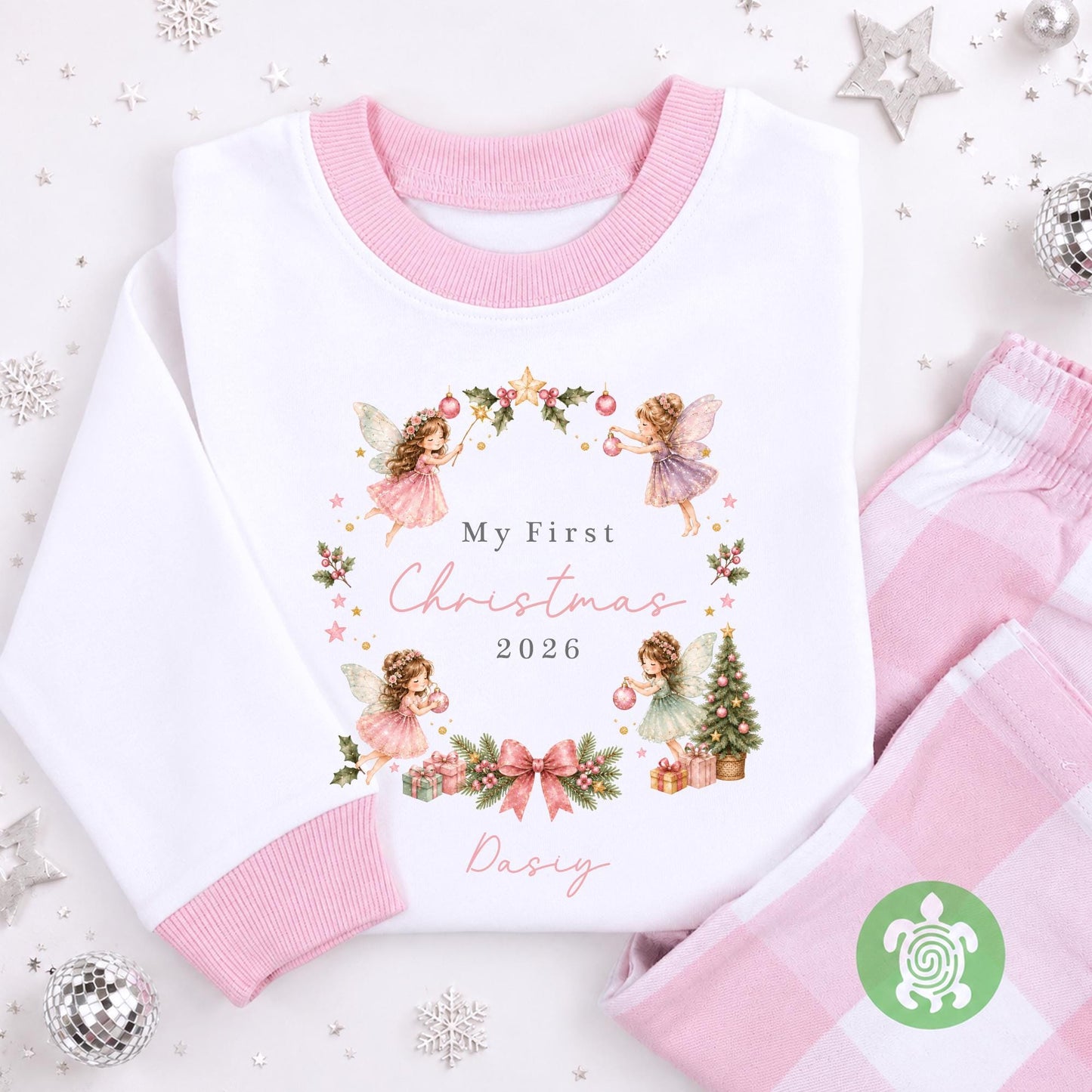 Personalised My First Christmas Pink Fairy, When I wake up it will be Christmas, 1st Christmas Sleepsuit, Babies 1st Xmas, Reindeer Gift