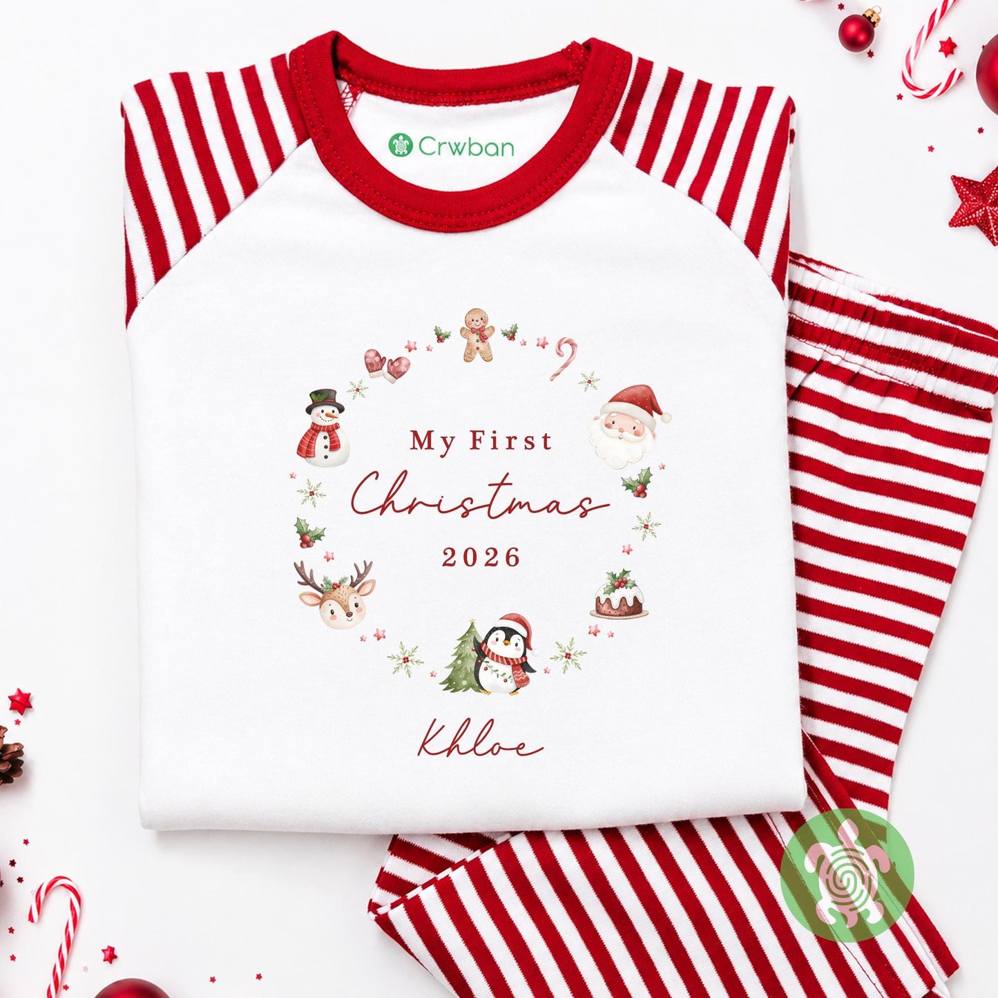 Personalised My First Christmas Wreath, Santa Reindeer Snowman Penguin, 1st Christmas Sleepsuit, Babies 1st Xmas, Reindeer Teddy Gift