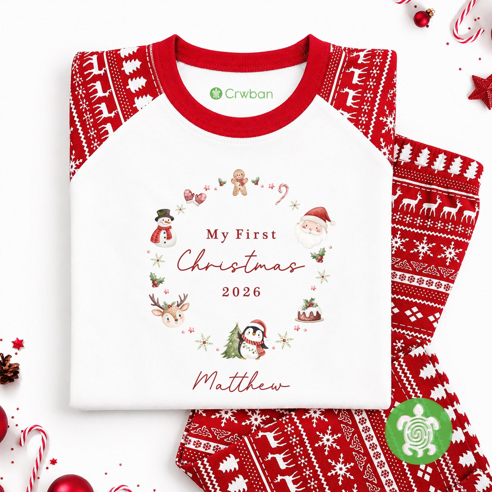 Personalised My First Christmas Wreath, Santa Reindeer Snowman Penguin, 1st Christmas Sleepsuit, Babies 1st Xmas, Reindeer Teddy Gift