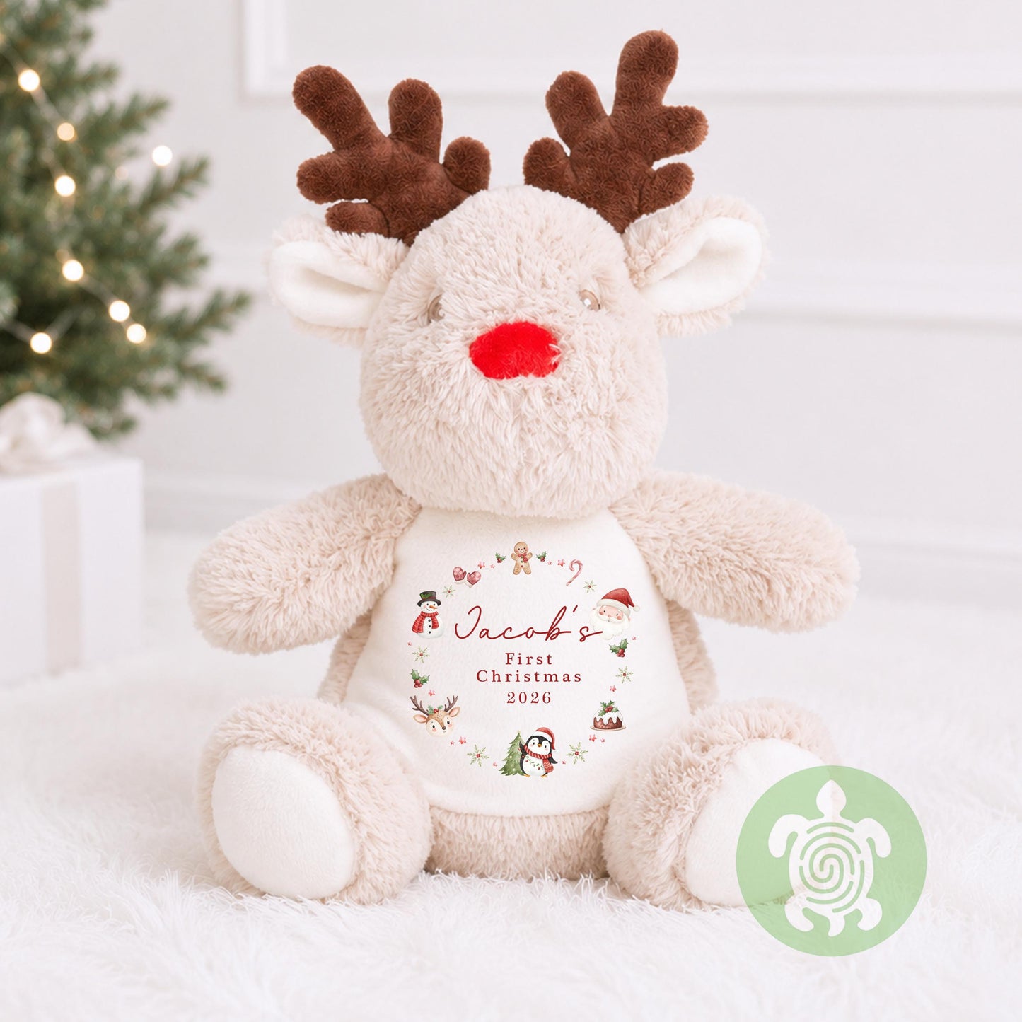Personalised My First Christmas Wreath, Santa Reindeer Snowman Penguin, 1st Christmas Sleepsuit, Babies 1st Xmas, Reindeer Teddy Gift