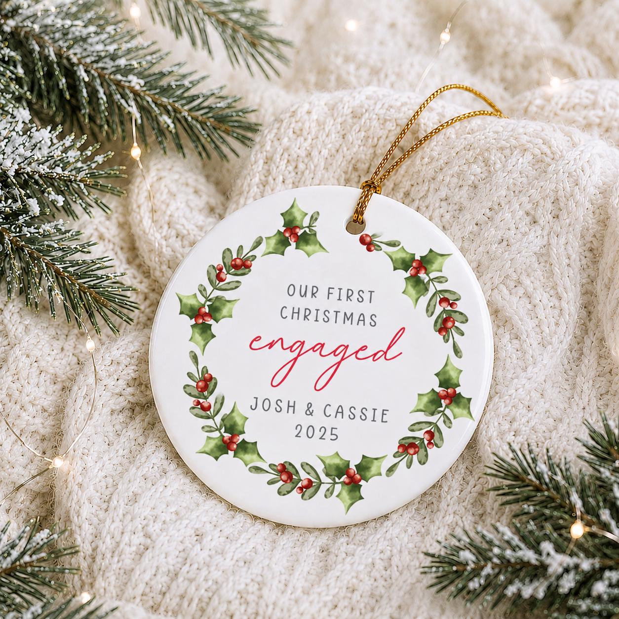 Personalised Our First Christmas Engaged Bauble | Ceramic Decoration | Couple Christmas Keepsake | Engagement Keepsake | Xmas Tree Ornament