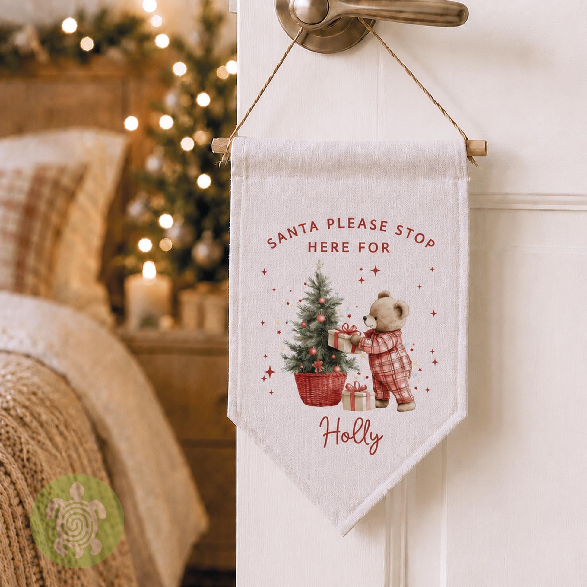 Personalised Children's Teddy Festive Flag, Christmas Decorations, Family Christmas Gifts, First Christmas, Personalised Stockings