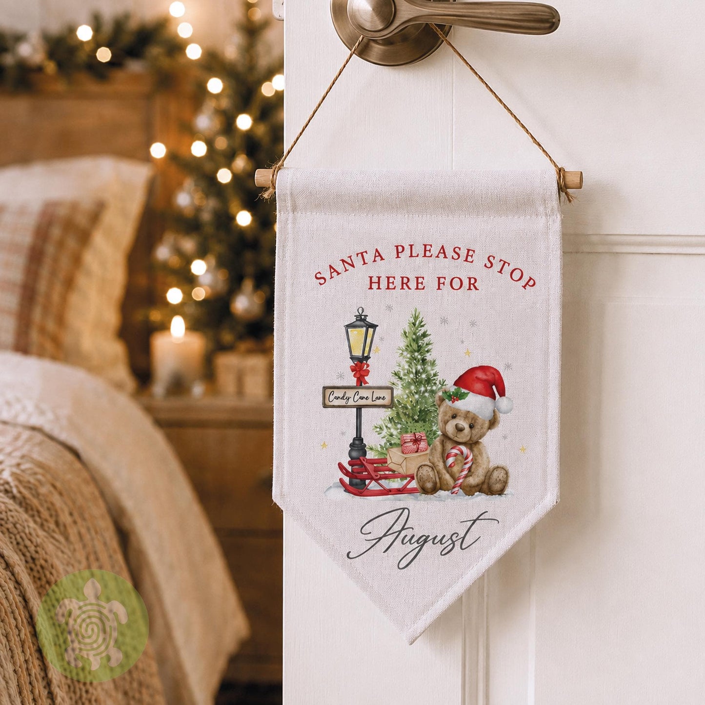 Personalised Children's Candy Cane Lane Festive Flag, Christmas Decorations, Family Christmas Gifts, First Christmas, Personalised Stockings