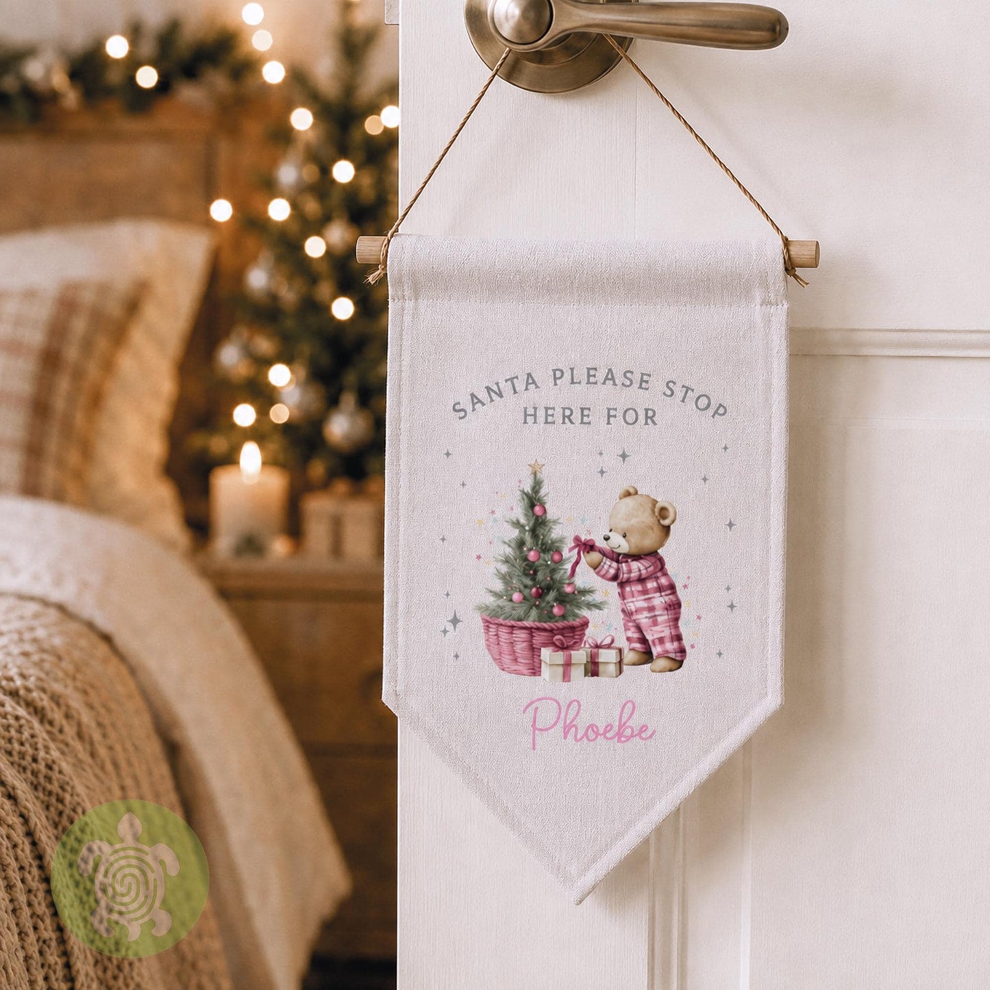 Personalised Children's Teddy Festive Flag, Christmas Decorations, Family Christmas Gifts, First Christmas, Personalised Stockings