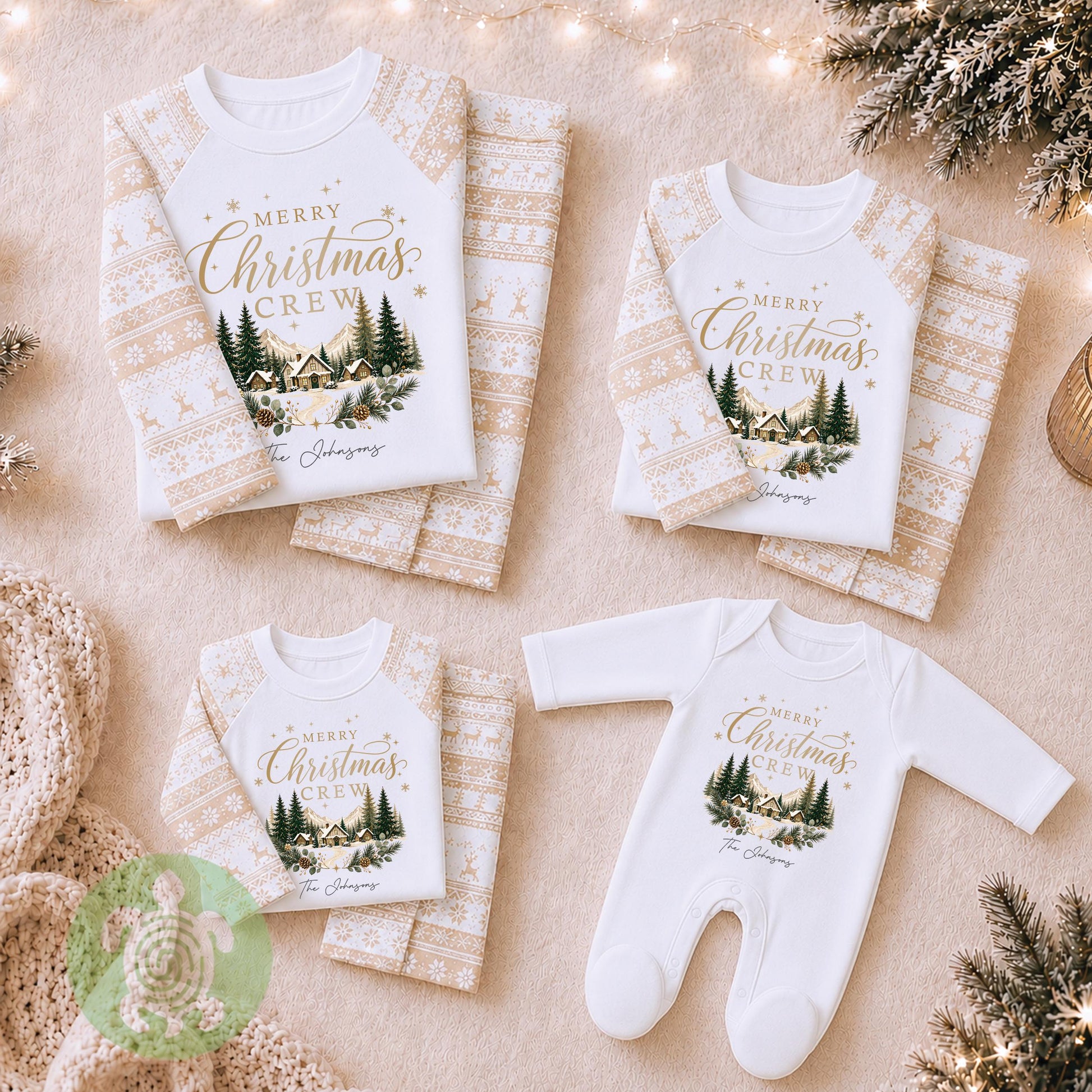 Luxury Merry Christmas Crew Adults Family Christmas Outfit, Natural Festive Pattern, Personalised Clothing Set, Tight-fitting style