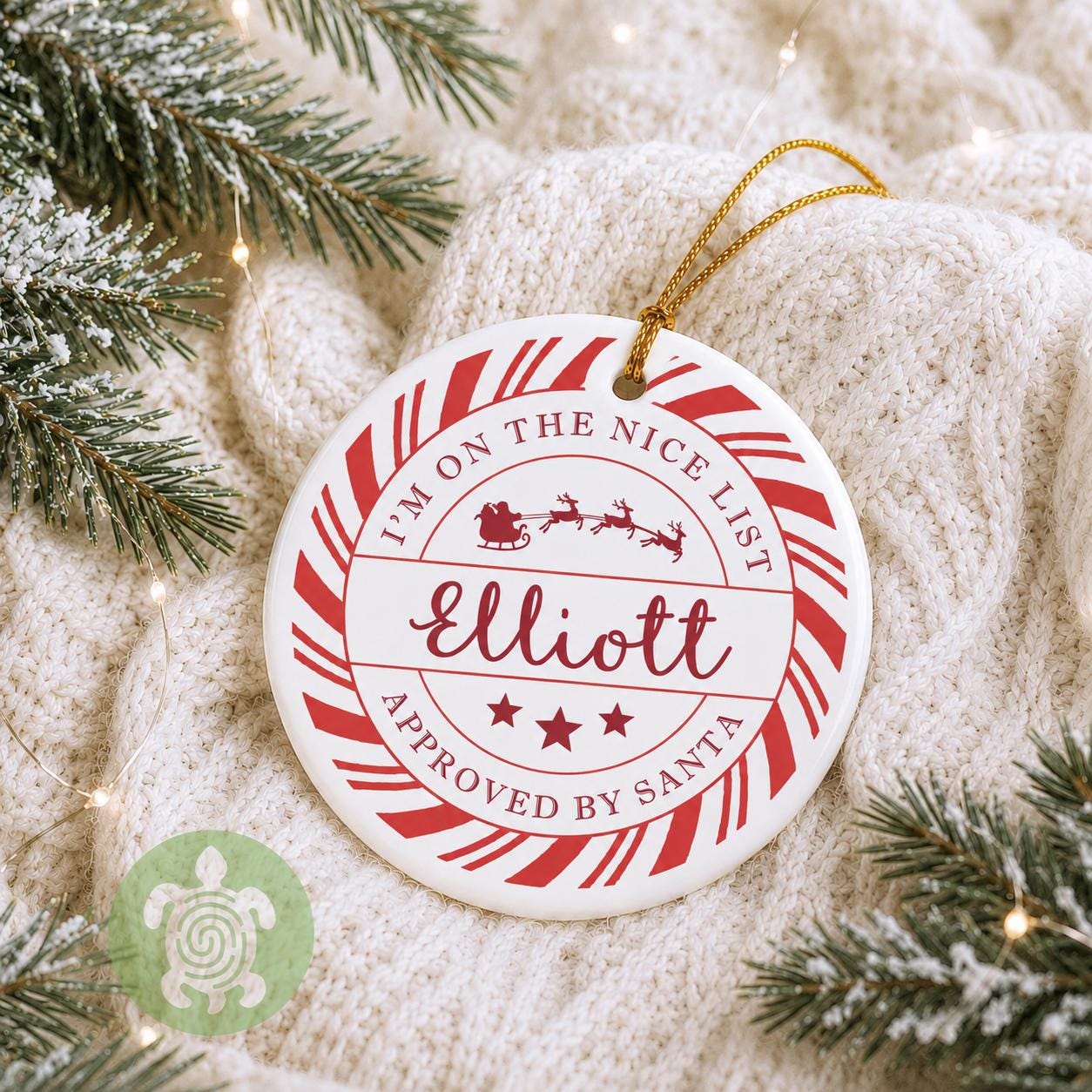 Personalised Nice List Approved Christmas Ornament | Ceramic Bauble | Custom Gift | Xmas Tree Decoration | Keepsake | Candy Cane | Santa