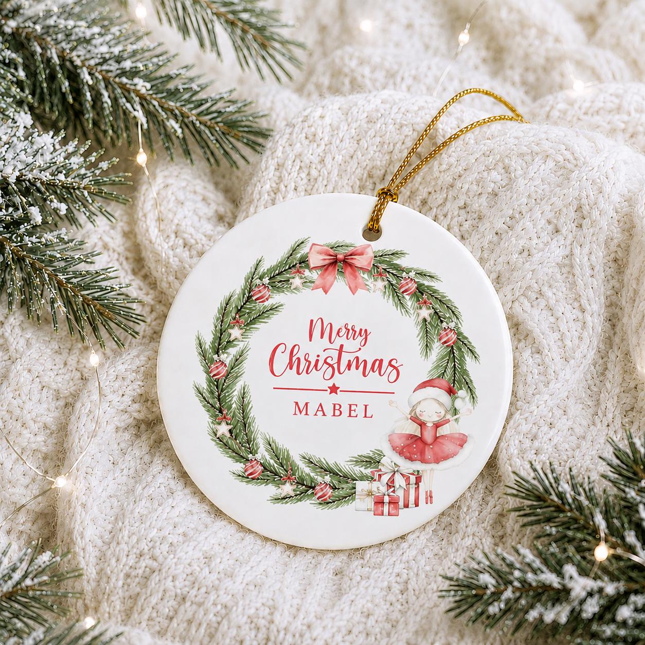 Personalised Ballerina Merry Christmas Ornament | Ceramic Bauble | Custom Newborn Gift | 1st Xmas Tree Decoration | First Keepsake 2025