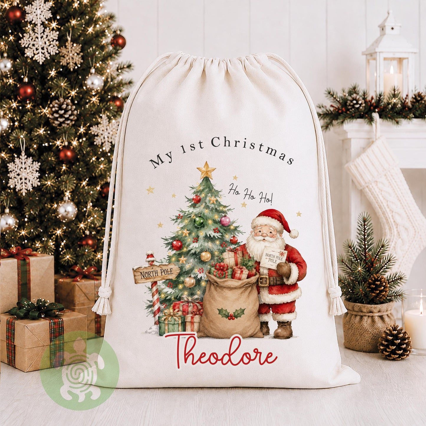 Personalised Christmas Santa North Pole Sack, Luxury Linen Polyester Sack, Christmas Eve Box, 1st Christmas sack, Toy Gift bag