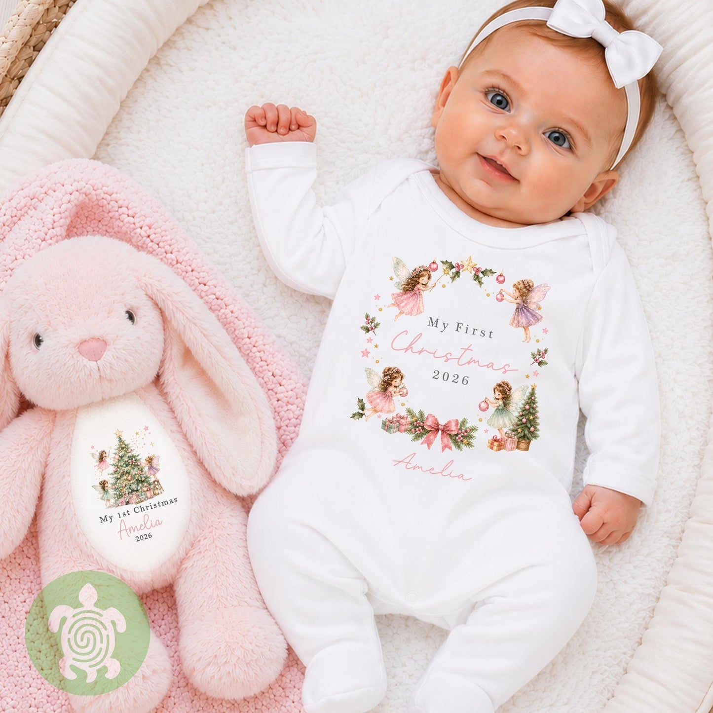 Personalised My First Christmas Pink Fairy, When I wake up it will be Christmas, 1st Christmas Sleepsuit, Babies 1st Xmas, Reindeer Gift