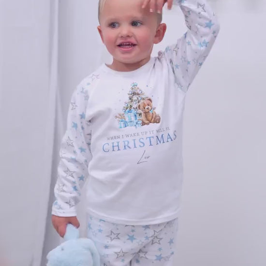 Luxury Blue Teddy When I Wake Up It Will Be Christmas, Blue Festive, Xmas Set, Tight-fitting style, Christmas Eve Outfit, Festive Gift