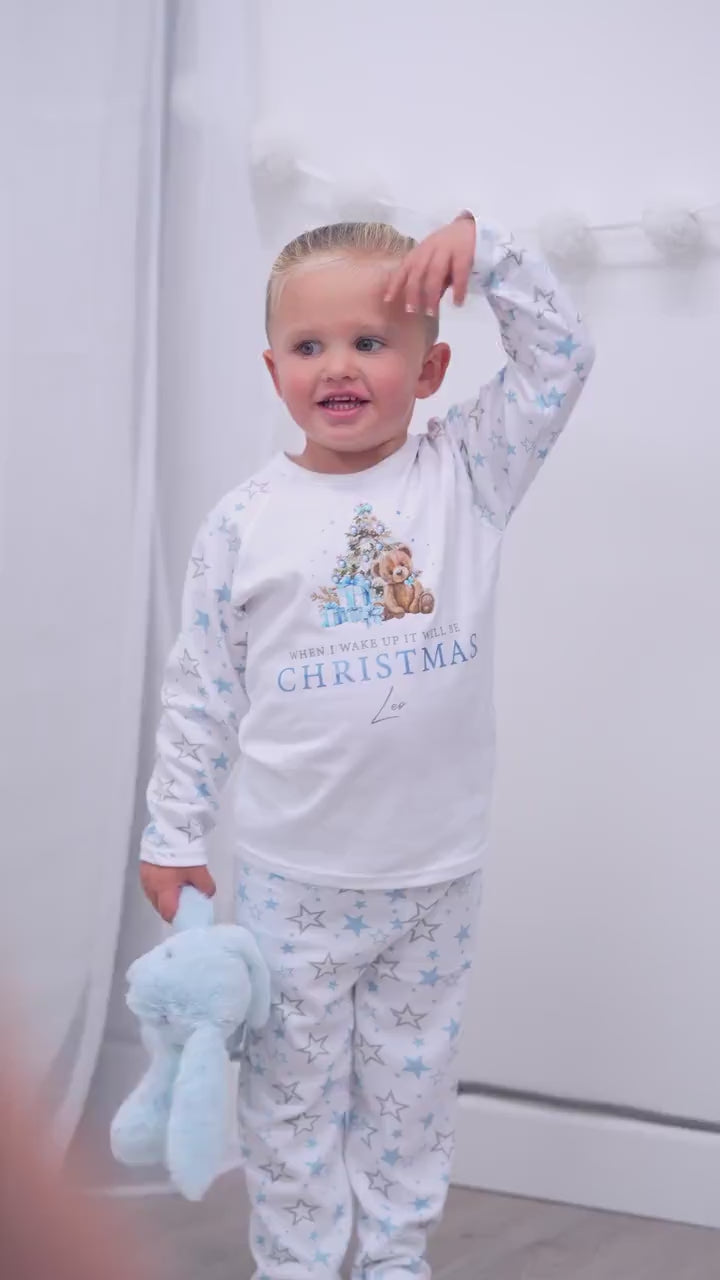 Luxury Blue Teddy When I Wake Up It Will Be Christmas, Blue Festive, Xmas Set, Tight-fitting style, Christmas Eve Outfit, Festive Gift
