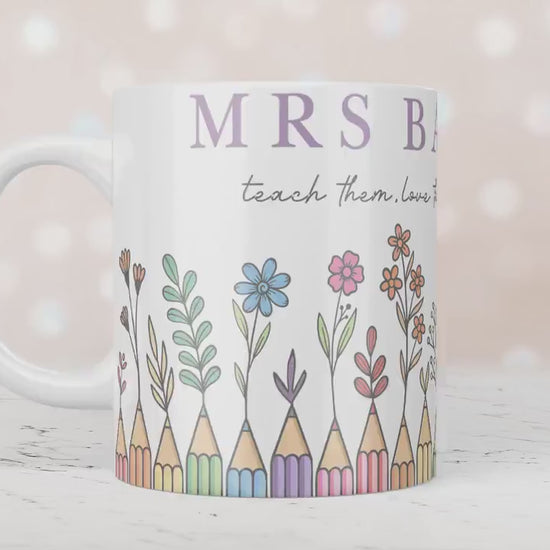 Personalised Pencil Flowers Teacher Thank You Gift, Teacher Mug With Name, Teacher Appreciation Gift, End of Term Gift, Nursery Teacher Gift