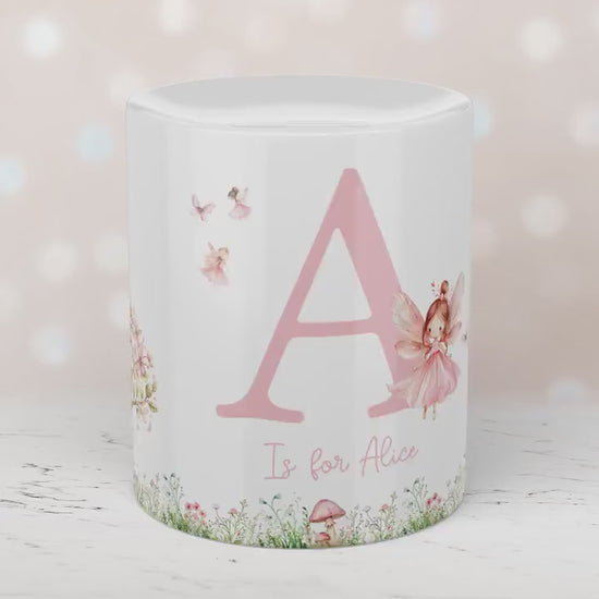 Personalised Name with Fairy Money Box, Nursery Decor, Princess Theme, New Baby Gift, First Birthday, Birthday Gift, Keepsake Gift