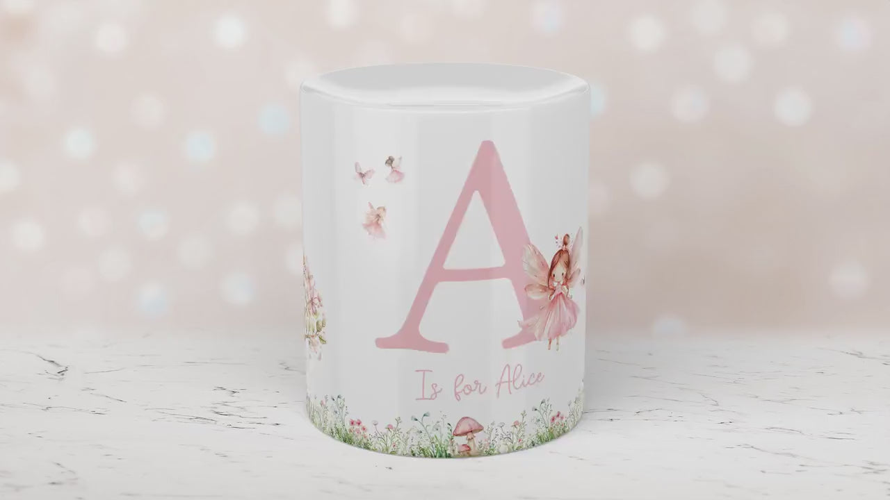 Personalised Name with Fairy Money Box, Nursery Decor, Princess Theme, New Baby Gift, First Birthday, Birthday Gift, Keepsake Gift