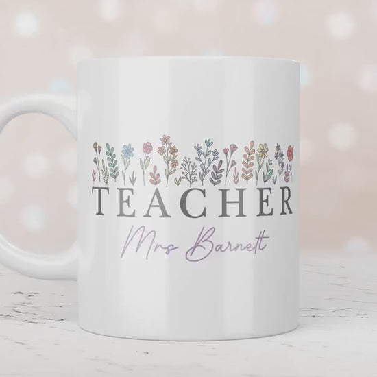 Personalised Teacher Flowers Teacher Thank You Gift, Teacher Mug With Name, Teacher Appreciation Gift, End of Term Gift,Nursery Teacher Gift