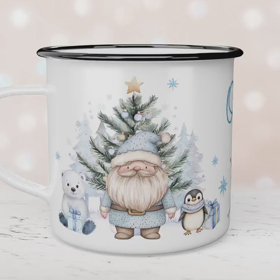 Personalised Children's Blue Polar Bear Festive Mug, Xmas Gift Idea, Enamel Mug, Christmas Hot Chocolate, Kids Mug, Christmas Eve Filler