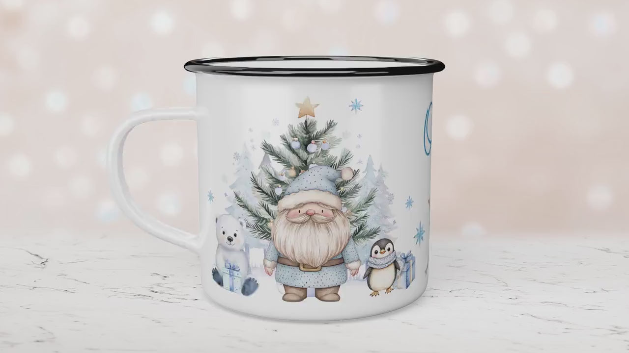 Personalised Children's Blue Polar Bear Festive Mug, Xmas Gift Idea, Enamel Mug, Christmas Hot Chocolate, Kids Mug, Christmas Eve Filler
