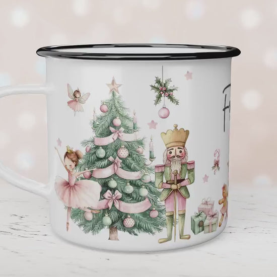 Personalised Children's Pink Nutcracker Mug, Xmas Gift Idea, Children's Enamel Mug, Christmas Hot Chocolate, Kids Mug, Christmas Eve Filler