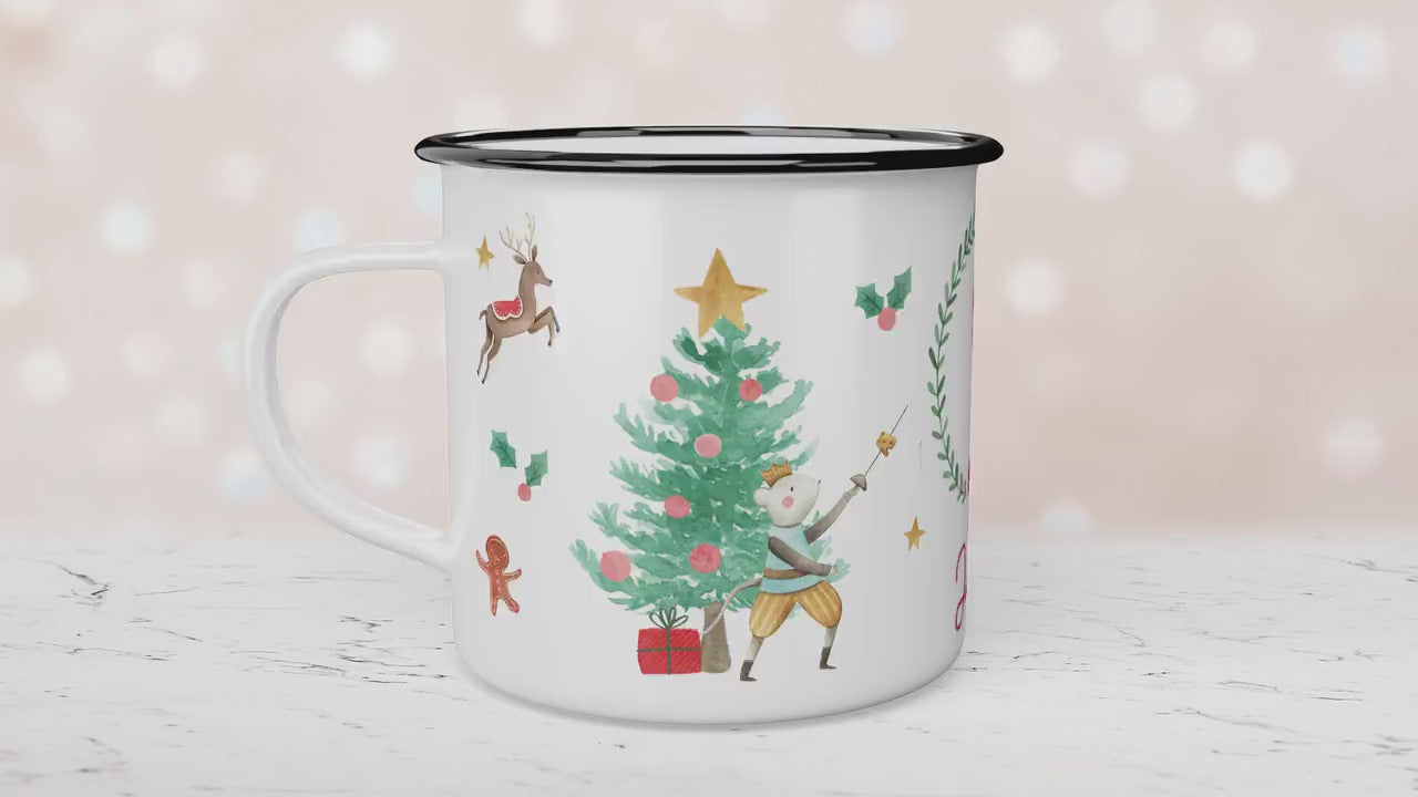 Personalised Children's Red Nutcracker Mug, Xmas Gift Idea, Children's Enamel Mug, Christmas Hot Chocolate, Kids Mug, Christmas Eve Filler