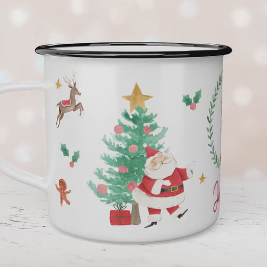 Personalised Children's Elf Festive Mug, Xmas Gift Idea, Children's Enamel Mug, Christmas Hot Chocolate, Kids Mug, Christmas Eve Filler