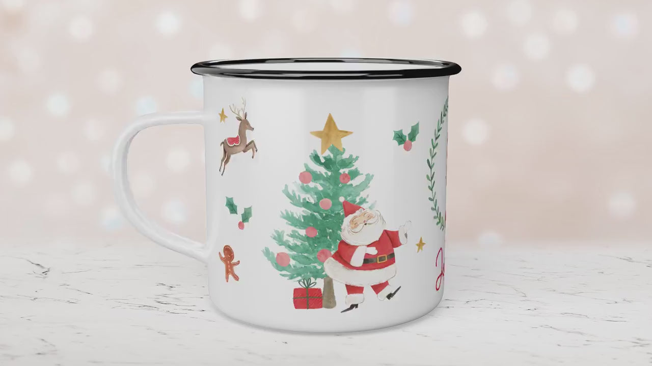 Personalised Children's Elf Festive Mug, Xmas Gift Idea, Children's Enamel Mug, Christmas Hot Chocolate, Kids Mug, Christmas Eve Filler