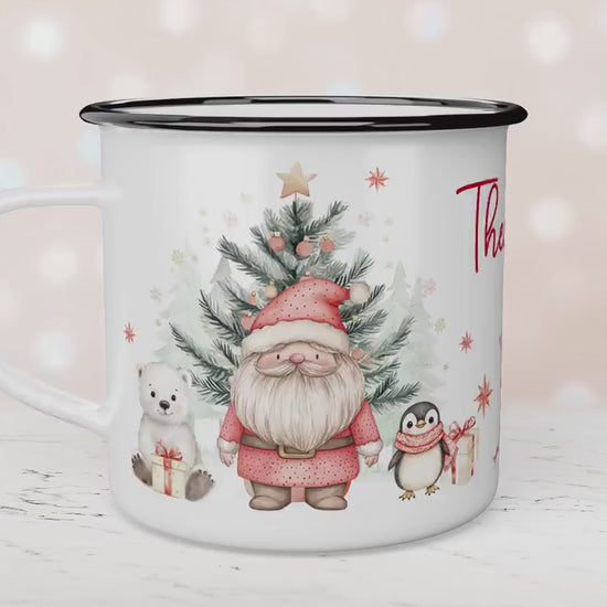 Personalised Children's Red Polar Bear Festive Mug, Xmas Gift Idea, Enamel Mug, Christmas Hot Chocolate, Kids Mug, Christmas Eve Filler