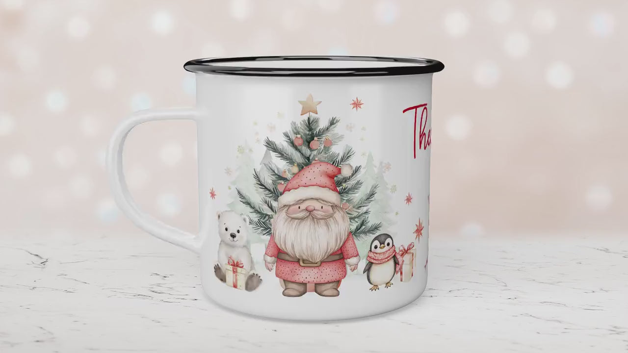 Personalised Children's Red Polar Bear Festive Mug, Xmas Gift Idea, Enamel Mug, Christmas Hot Chocolate, Kids Mug, Christmas Eve Filler